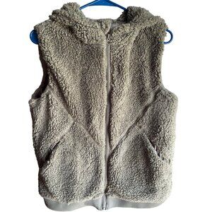 Zyia Active Women's Hooded Sherpa Fleece Winter Vest Full Zip Army Green Size L